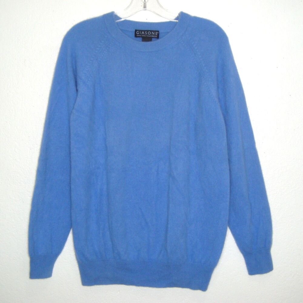 Giasone 100% 2-Ply Cashmere Crewneck Men's Sweater Blue Quiet Luxury Soft